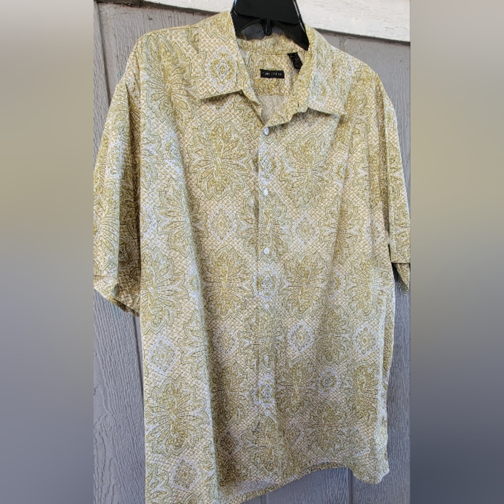 Structure Mens XL Hawaiian Shirt Green Paisley‎ Print Stretch Cotton
